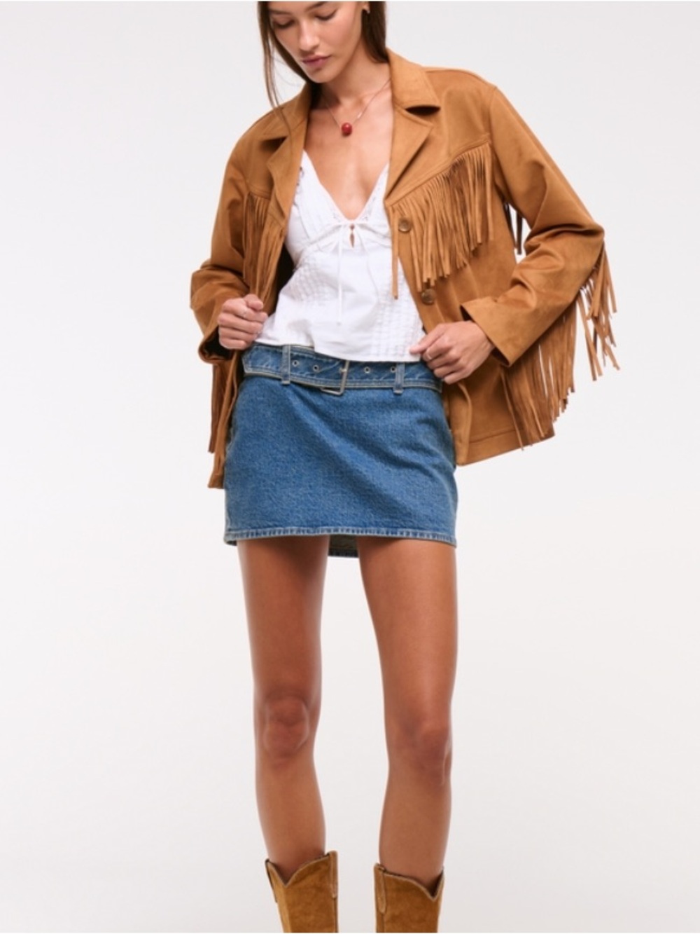 Abercrombie & Fitch Mid Rise Belted Denim Mini Skort Size 24